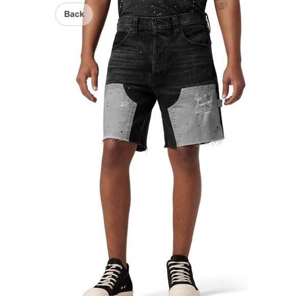 Hudson Jeans Other - Hudson Mens Carpenter Shorts Sz 42 Black Distressed Denim Button Fly 8” Inseam